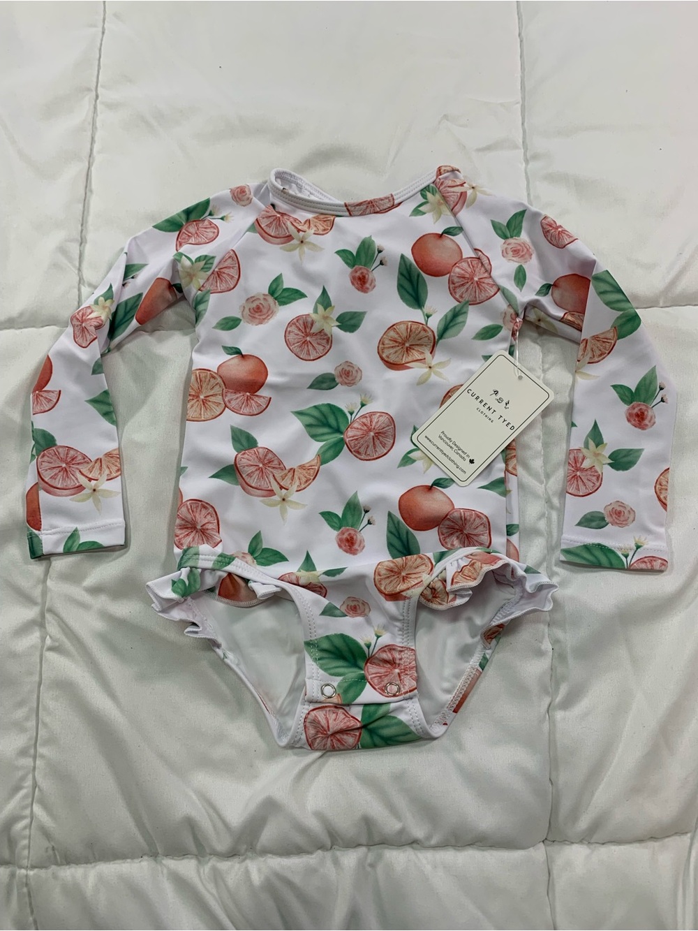 New CURRENT TYED The "Bella" Ruffle Rashguard swim suit size 12-24M